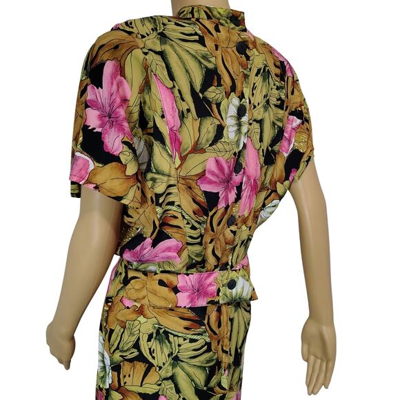 1980s April Rain Tropical Wiggle Dress Shoulder Pads Button Up Back Size Small - Picture 7 of 11